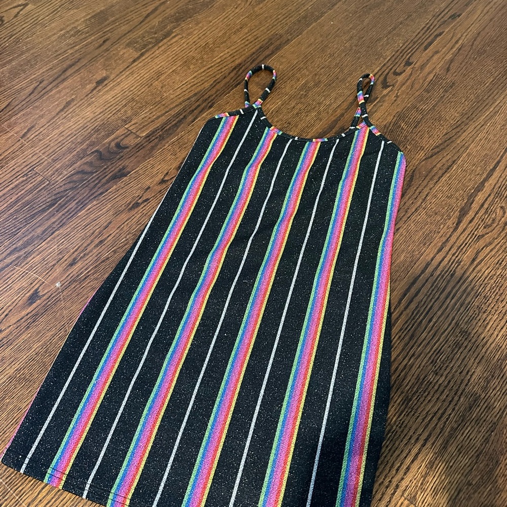 Dolls Kill Black Rainbow Striped Mini Dress
